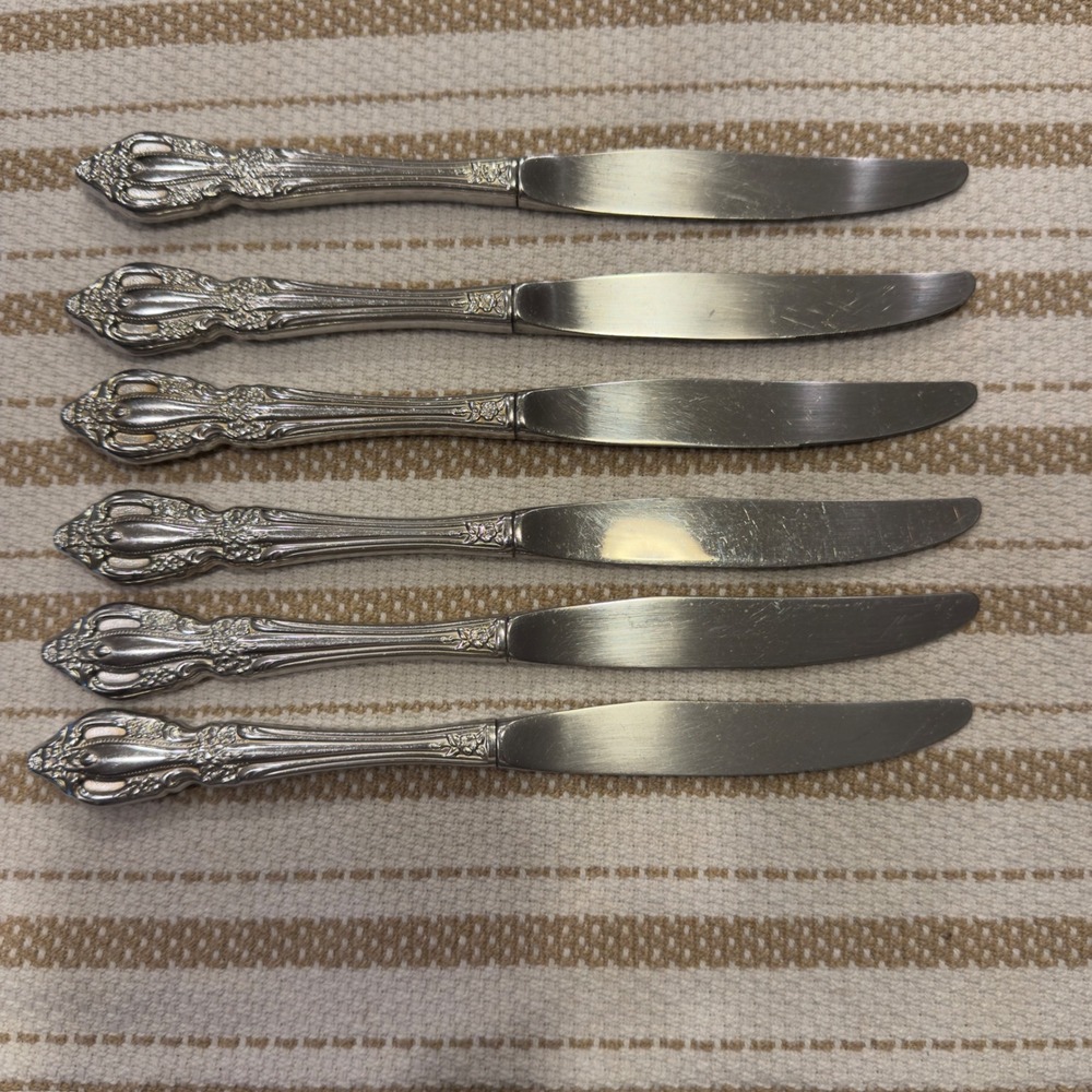 Oneida Raphael Stainless Steel Dinner Knives Set of 6 Ornate Floral Flatware